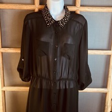 Lily Rose Women's Little Black Sheer Dress Tunic Sz XL 19x41 Studded Collar Goth