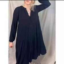 LOFT Black Long Sleeve Midi Tiered Dress Size Small