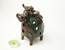 Bull Candle Holder Aroma Figurine Small Art Ceramic Handmade Decor Light Ukraine