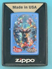Case XX Knives Christmas Reindeer Design Sky Blue Matte Zippo Lighter NEW
