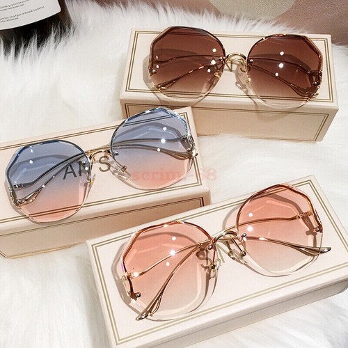 Women Fashion Oversized Outdoor Gradient Shades UV400 Glasses Rimless Sunglasses - Picture 2 of 19