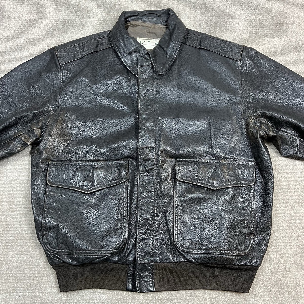 Vintage 80s LL Bean Brown Leather A2 Bomber Jacket Mens Large