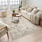 Maia Lagoon Washable Area Rug  Traditional Floral Oriental Non Slip Rug Low Pile