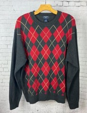 DOCKERS Knit Sweater Large Men's Red Gray Crewneck Argyle Front C06 