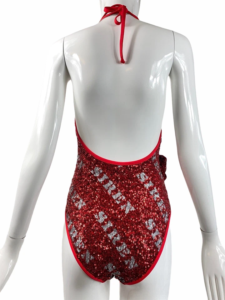 MOSCHINO Siren Hollywood Stencils Sequins One-piece Swimsuit In Bright Red - Image 4 of 4
