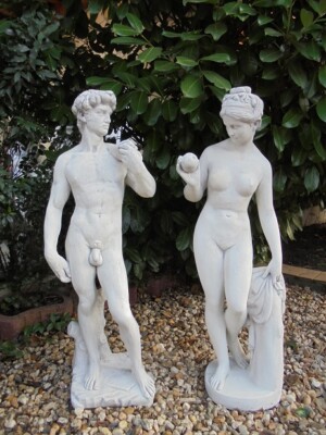 Steinfigur,''David & Eva mit Apfel''120 cm Steinguss, Gartenfigur, Statue 