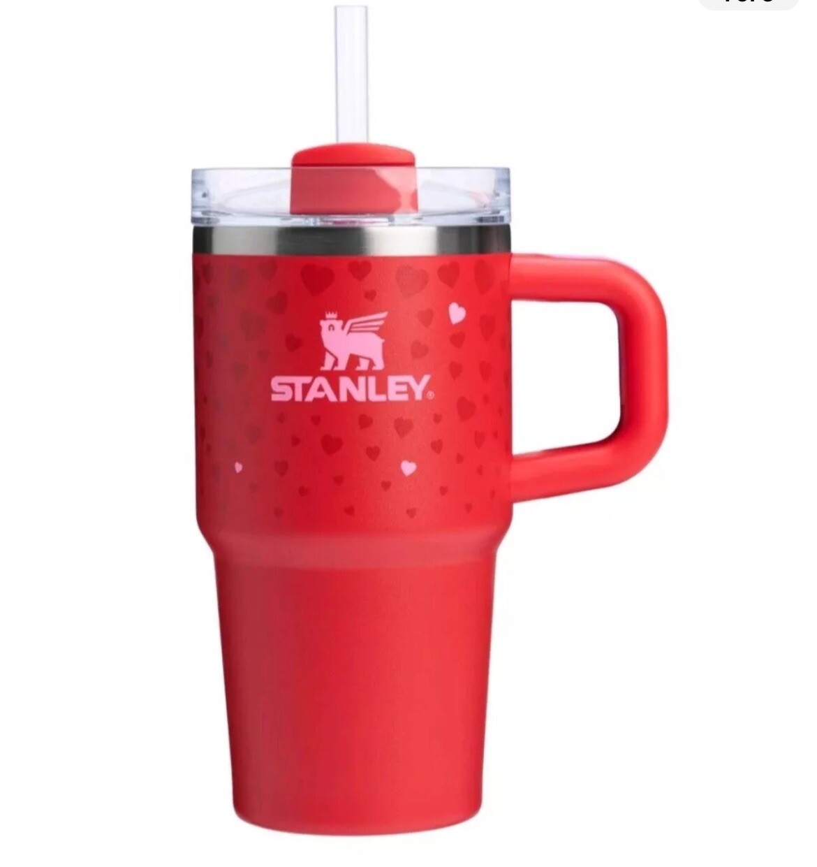 Stanley Cup Valentine’s Day 2025 Ruby Hearts 20 oz with handle Tumbler IN HAND-image