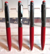 SET OF 4 RED  TERZETTI MINI METAL POCKET BALLPOINT PENS+ CONDUCTIVE TIPS