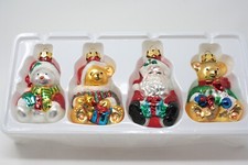 Glass Figural Christmas Ornaments Santa Snowman Bears Lot 4 Multi Colored