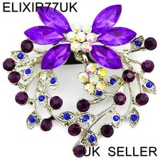 NEW LARGE SILVER BROOCH PINS PURPLE DIAMANTE CRYSTAL BOUQUET JOB LOT FLOWER GIFT