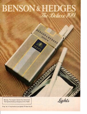 Vintage print ad Tobacco Cigarettes Benson & Hedges Deluxe 100 silver Tray  1982