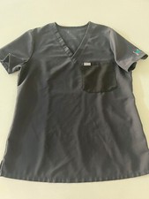 Figs Women Catrina One Pocket Top Scrubs Gray Black Pocket Size Small