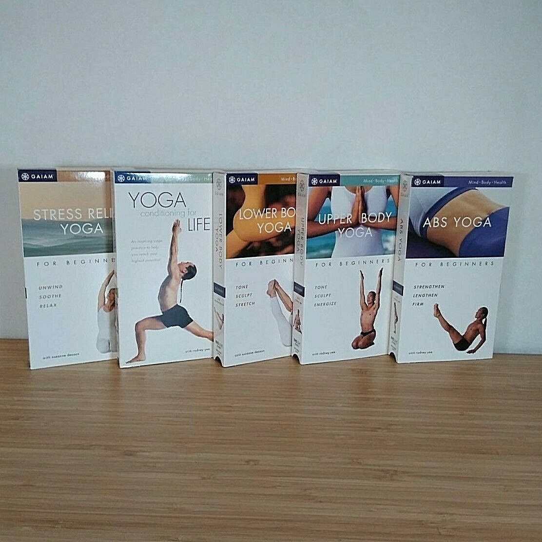 Gaiam Yoga for Beginners VHS Tapes Lot of 5 Abs, Upper Body, Stress