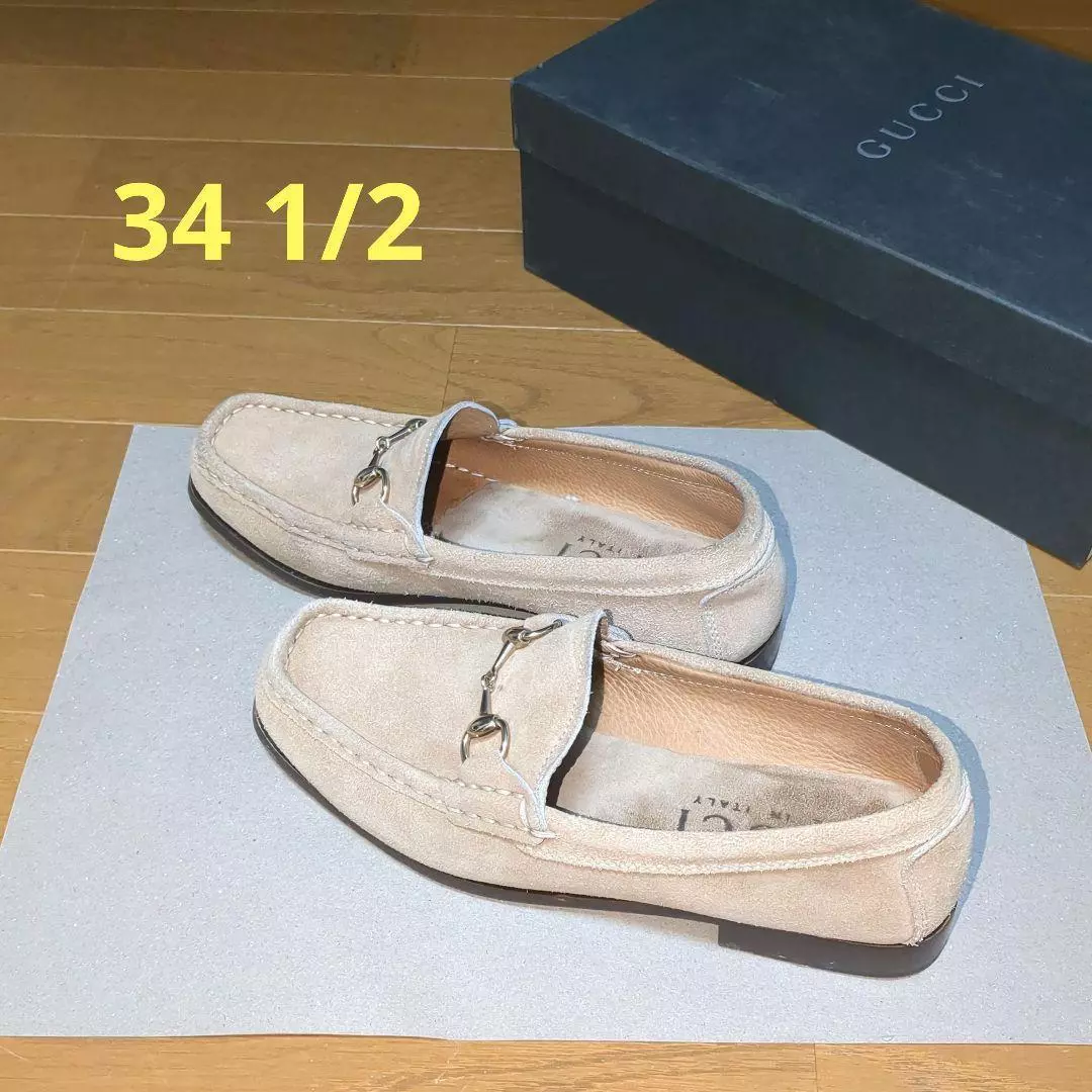 Mocassins femme GUCCI Horsebit daim beige EU34,5/US4,5 authentiques du Japon