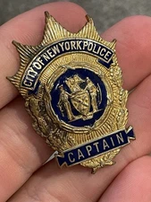Vintage Obsolete City of New York NY NYPD  Capt Badge! Cool Piece!
