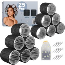 6Pcs 64mm Jumbo Hair Rollers 1 Count Pack of 25 , 25 Pieces Black Set