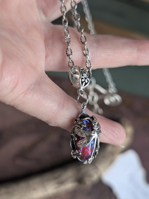 Hidden Dragon Egg Necklace Dragonfly On Fire Reversible w/ Color Play Both Sides