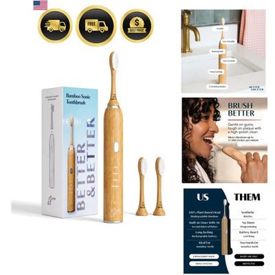 Bamboo Sonic Electric Toothbrush | 37,000 VPM | Plant-Based Bristles, No Micr...