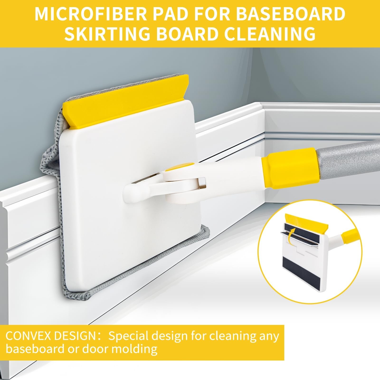 KeFanta Baseboard Cleaner Tool with Handle,55" Extendable Long Handle Wall Cl...