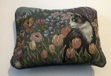 Black & White Cat In Field of Tulips Tapestry Throw or Bed Pillow ETS1D25