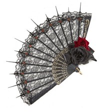Vintage Rose Lace Fan Dark Gothic Hand Fan Halloween Cosplay Props Gift