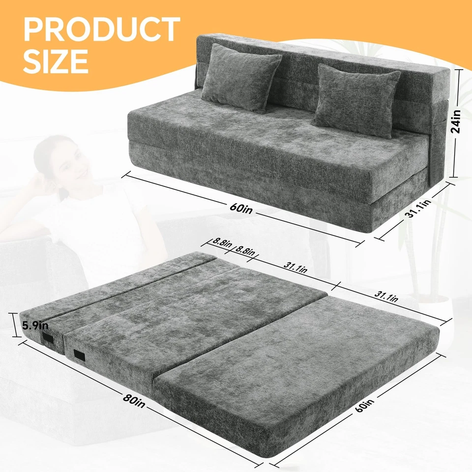 Sofá cama plegable - Silla cama convertible con almohada, espuma viscoelástica de 2 capas... Foto 2 de 4