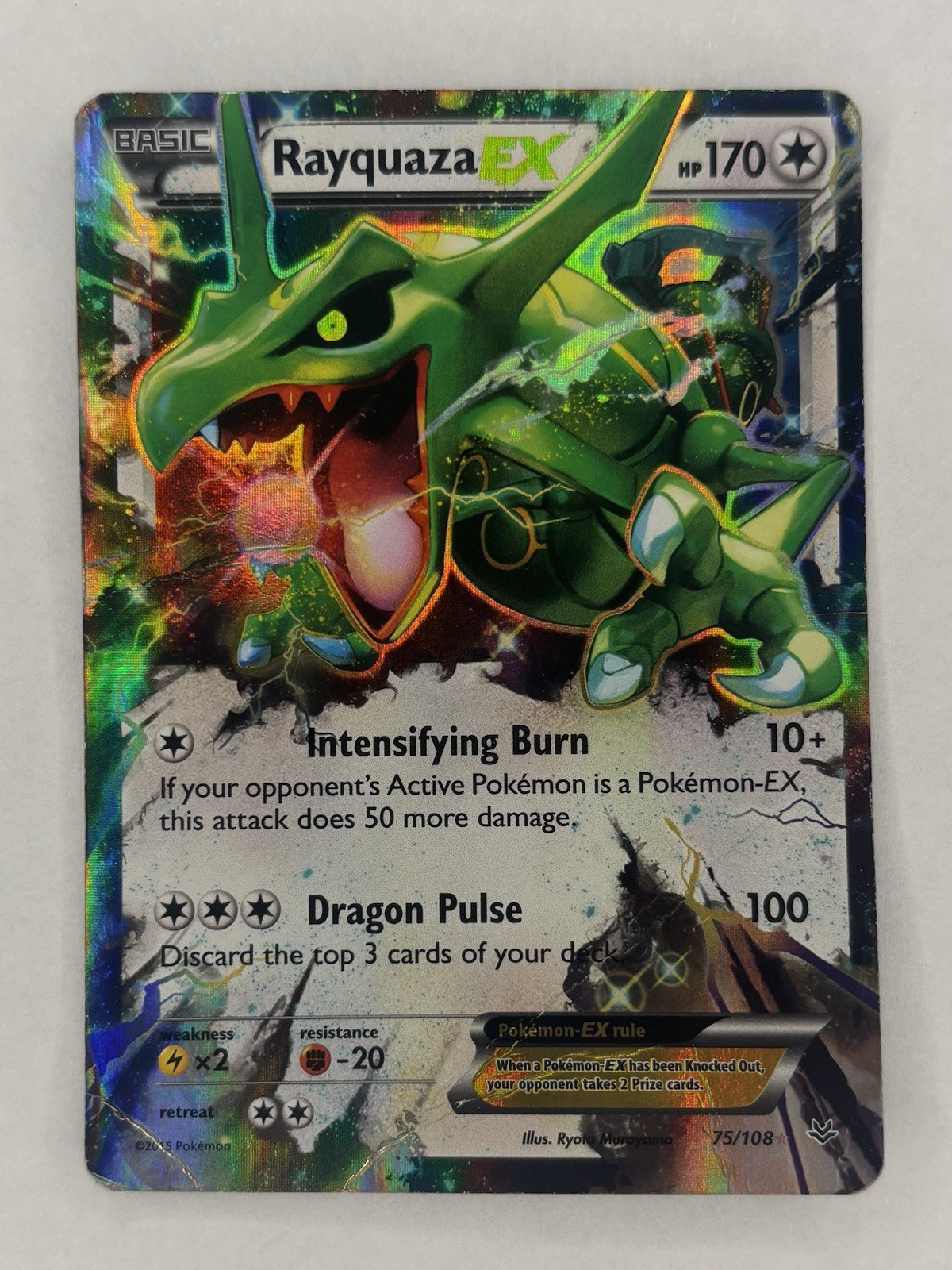 2015 Rayquaza EX 75/108 Roaring Skies XY Pokemon TCG Ultra Rare Holo Card (HP)