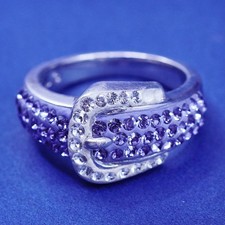 Size 7, vintage sterling silver handmade ring, 925 belt band with cluster cz