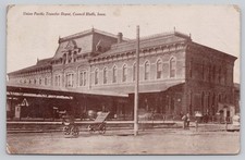 Vintage Union Pacific Transfer Depot Postcard Council Bluffs Iowa 1908