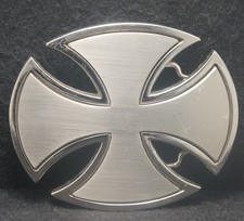 XD17142 VINTAGE 1980s  CROSS  RELIGIOUS FASHION UNISEX SILVERTONE BELT BUCKLE