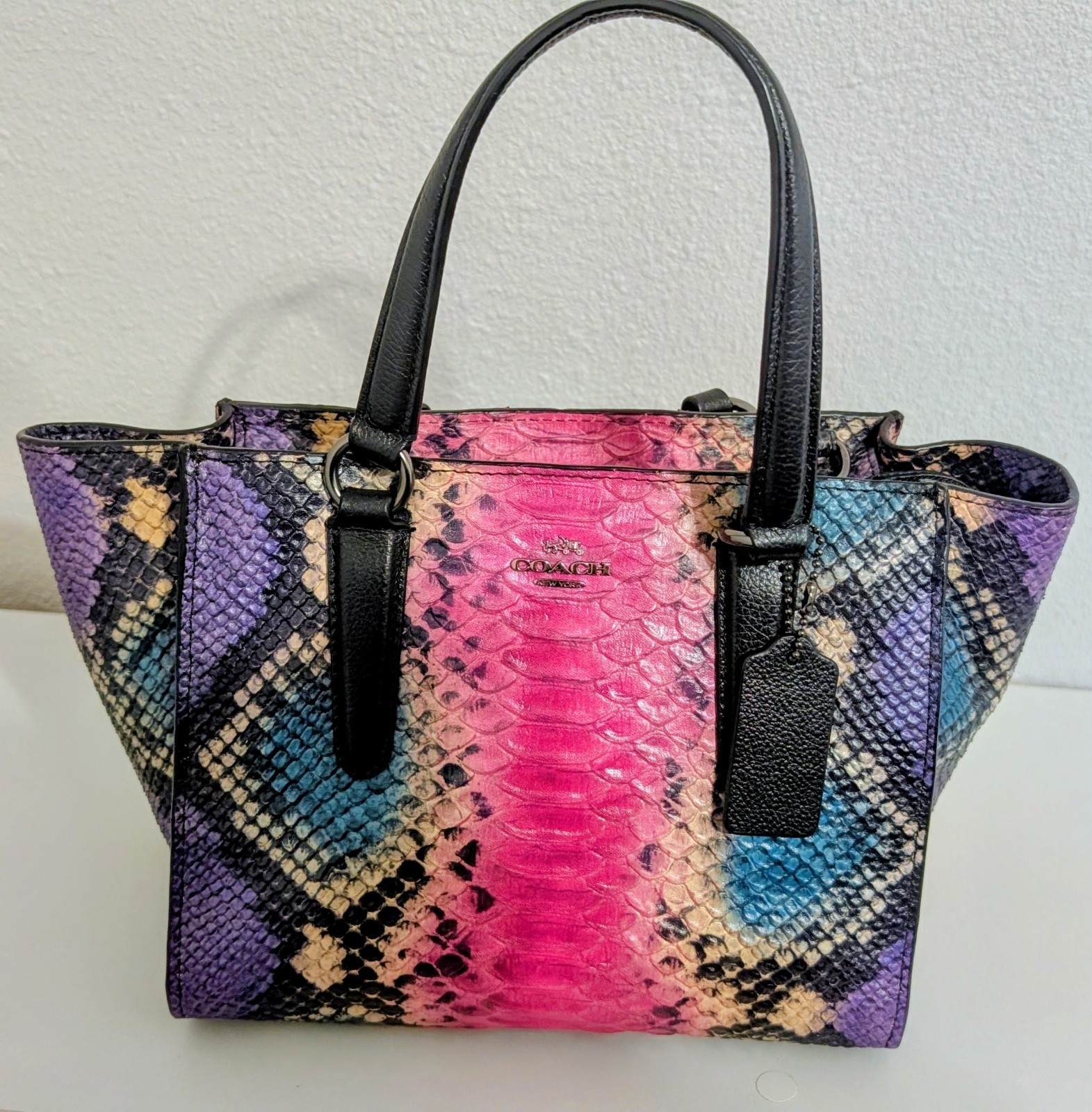 Coach Pink Python Snake Print Satchel Double Hand… - image 3