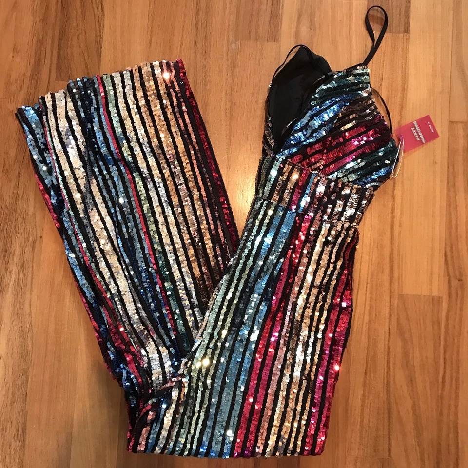 Mono Forever 21 Lentejuelas Mujer Multicolor Rayas Y2K Disco Festivo Talla M Foto 2 de 4