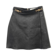CELINE Triomphe Skirt Lambskin sheep leather Black Used Women size 36