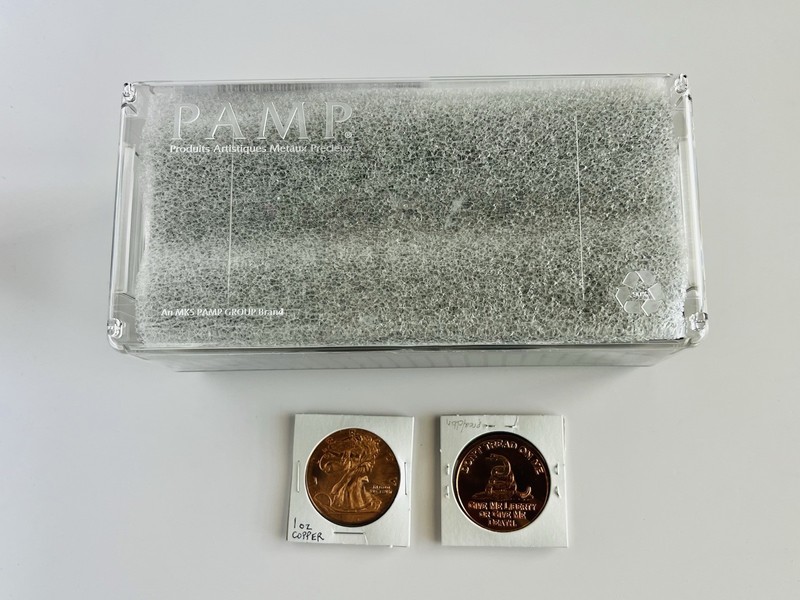PAMP Suisse Storage Box & Two 1 oz Copper Rounds