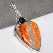 925 Silver Plated Large Bumble Bee Jasper Silver Obsidian Pendant 3" Trendy GW