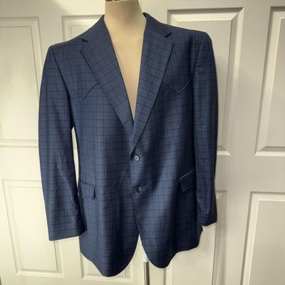 Circle S Blazer Mens 50L Blue Check Western Sport Coat Cowboy Lined Polyester