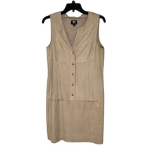 W by Worth Size 8 Tan Faux Suede Button Front Sleeveless Shift Dress