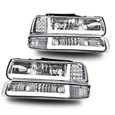 DRL Headlight Assembly Lamp Fit LED Clear Lens Chrome Housing Clear Reflector