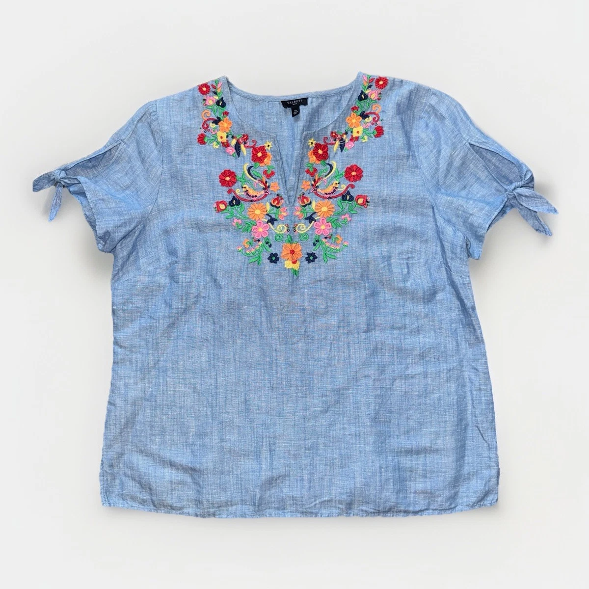 Chemise Chambray En Lin Irlandais Talbots Petites - Manches 3/4 - Taille 0XP - Bleu - Occasion Très Bon État