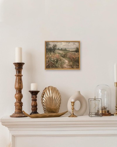 Framed Canvas Wall Art for Living Room, Vintage Countryside Wildflower Field ... - Picture 4 of 9