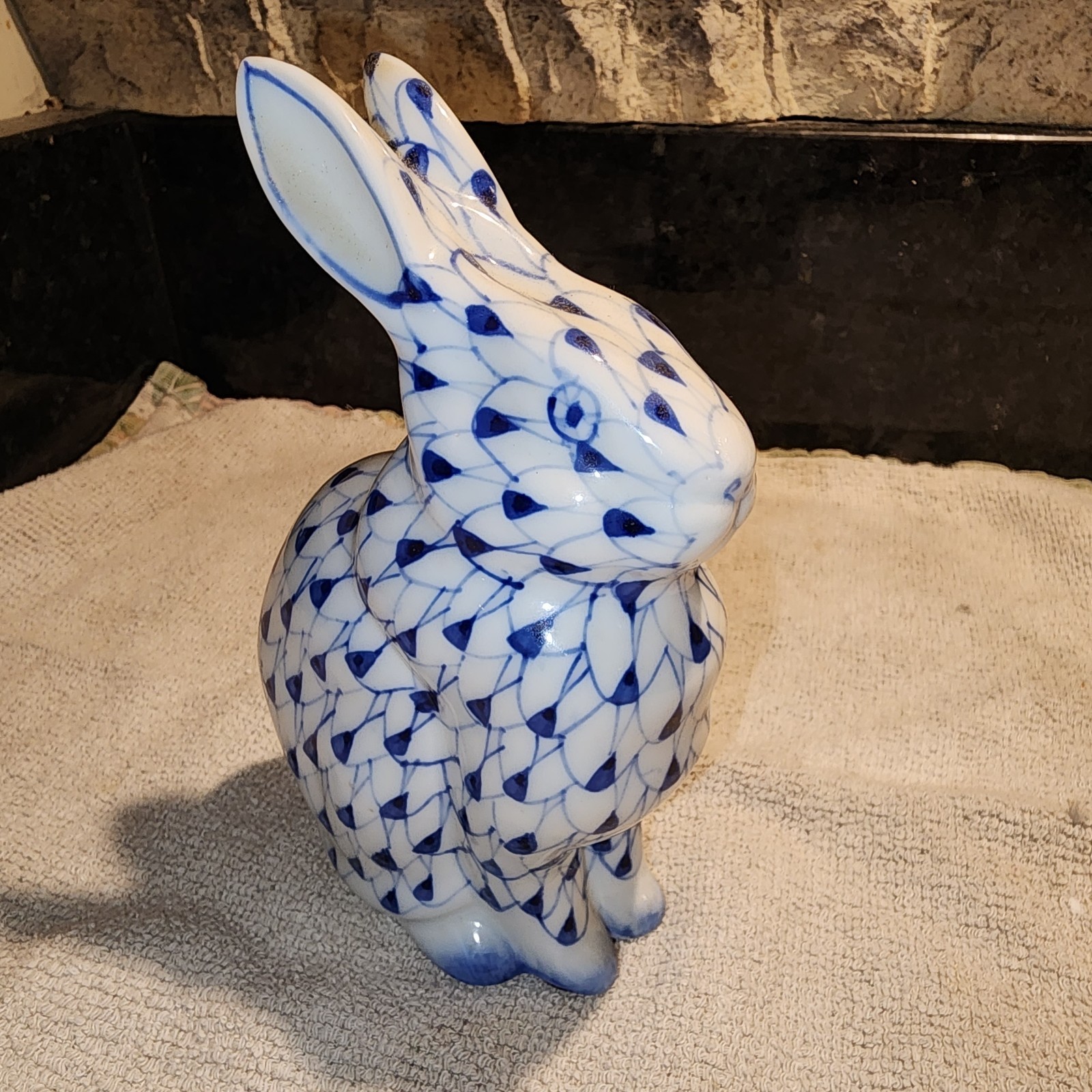 Andrea by Sadek Hand-Painted Blue Fishnet Porcelain Bunny