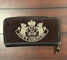Vintage Juicy Couture Y2K Wallet Brown Velour Charge It Embroidered Zip Around