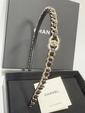 CHANEL CC Logo Leather Turnlock Headband Hair Clip Hairpin Barrette B22V w/Box