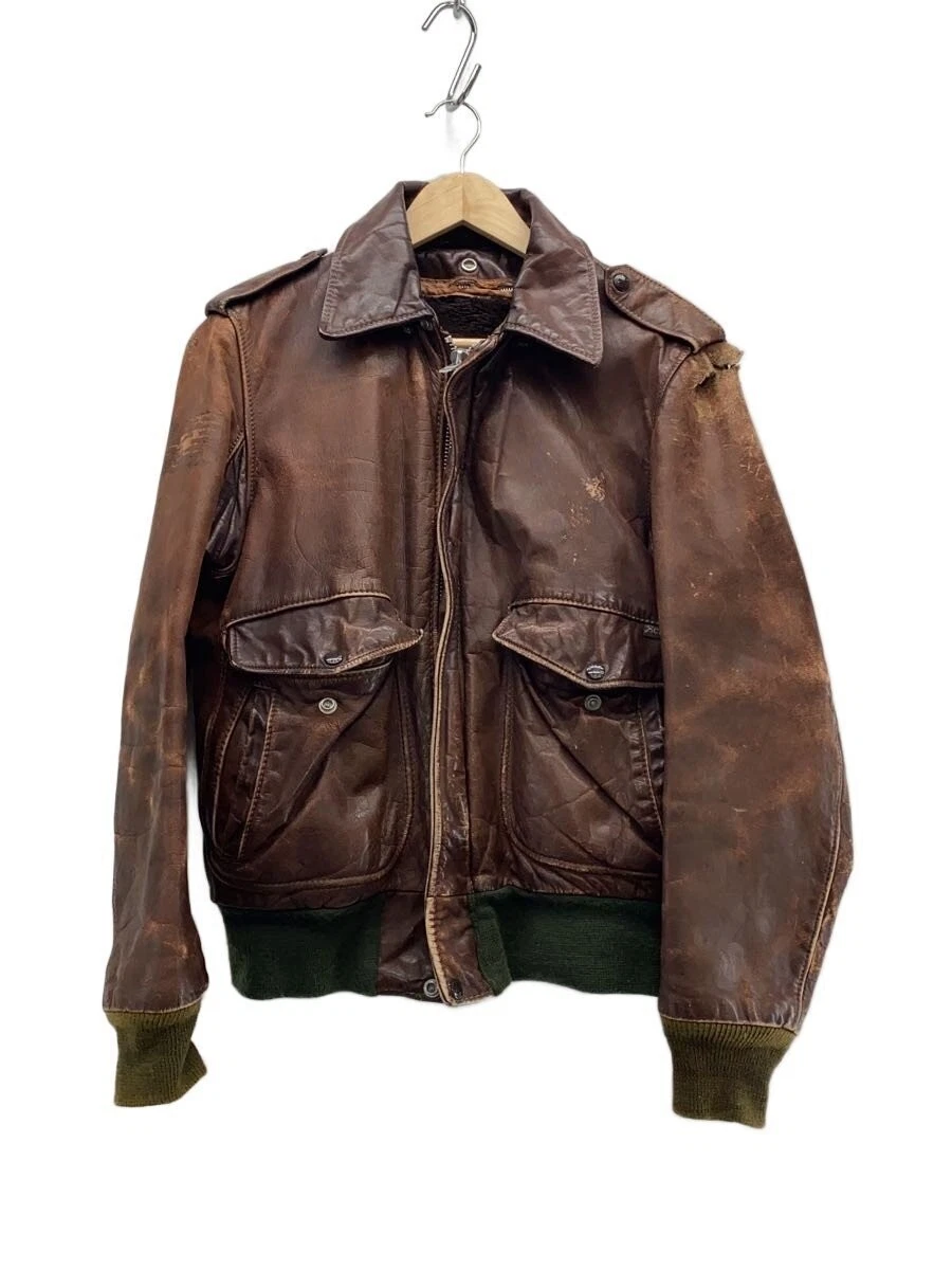 Chaqueta Schott 42 cuero marrón liso