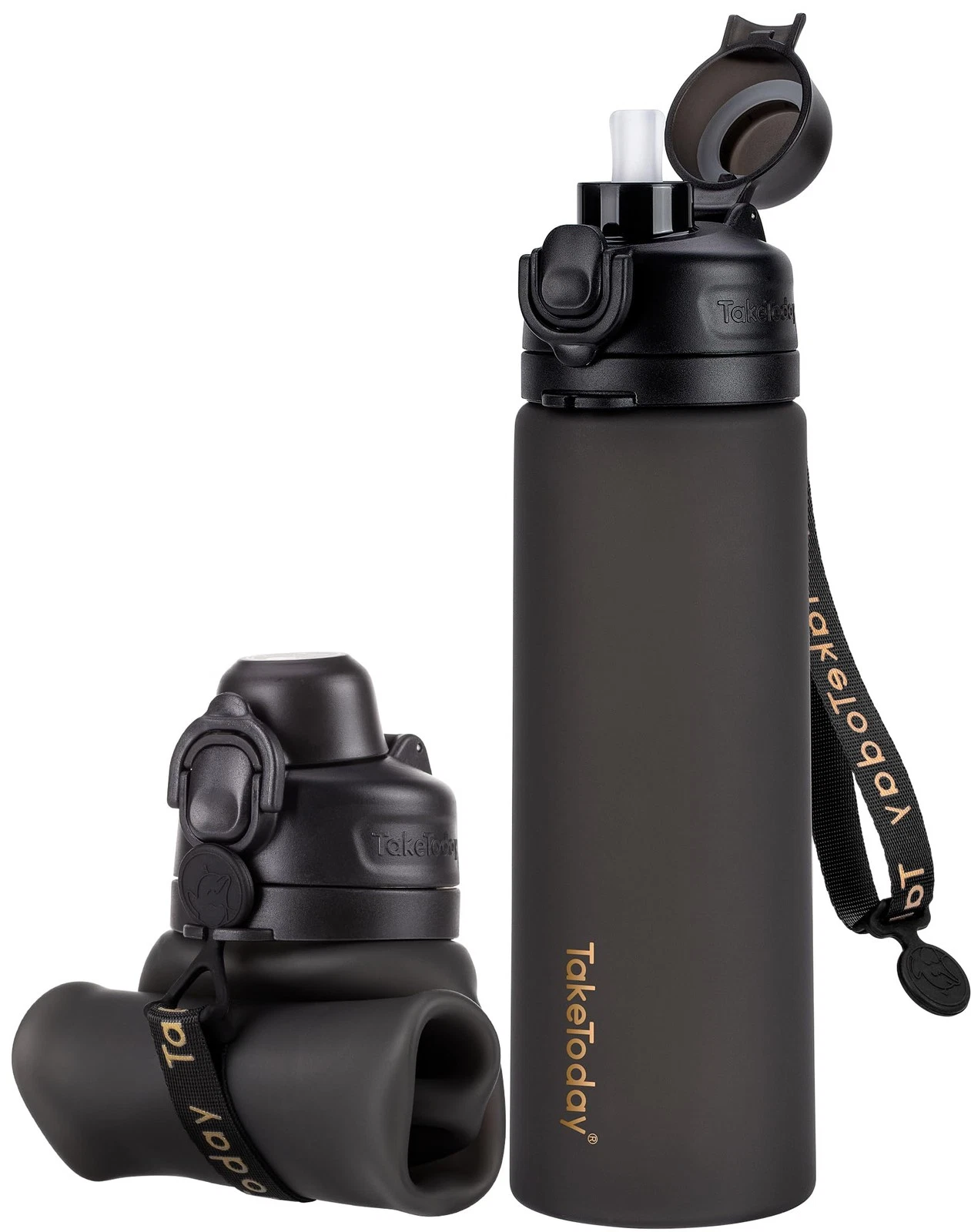 TakeToday Collapsible Water Bottles 20oz Leak Proof BPA-Free Foldable Silicon...