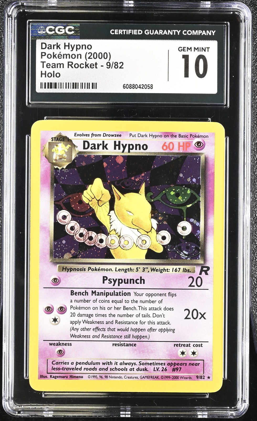 CGC 10 GEM MINT Dark Hypno 2000 Team Rocket 9/82 Holo Pokemon Card