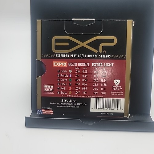 D'Addario EXP Bronze Acoustic Guitar Strings EXP10 .010-.047 80/20 Extra Light - Picture 2 of 2