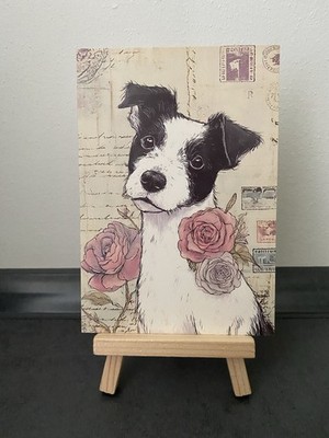 Postkarte Motivkarte, Jack Russell Terrier Blumen, alte Post, Deko, Tiere, Kunst