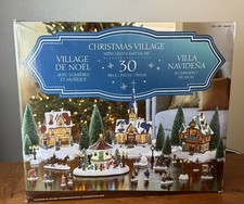 Vintage COSTCO Christmas Village 30 Pieces With Lights & Musical Gazebo & Santa