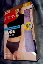 NEW Women's Hanes BRIEFS 6 Pairs 100 ORGANIC COTTON Ladies Panties Size 7 / L